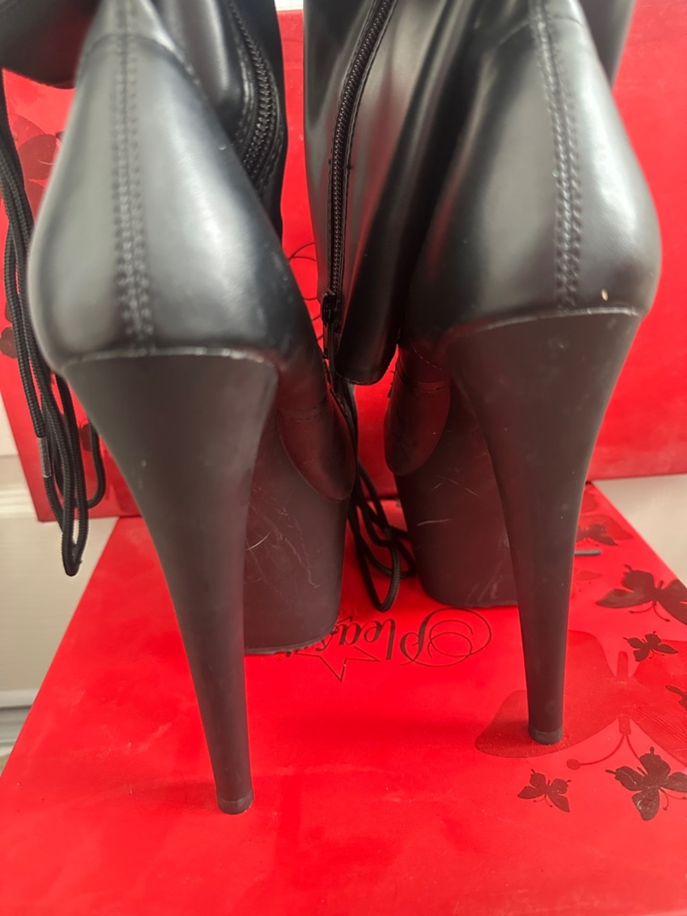 Pleaser Black Lace-Up Knee-High Boots - Picture 3 of 6